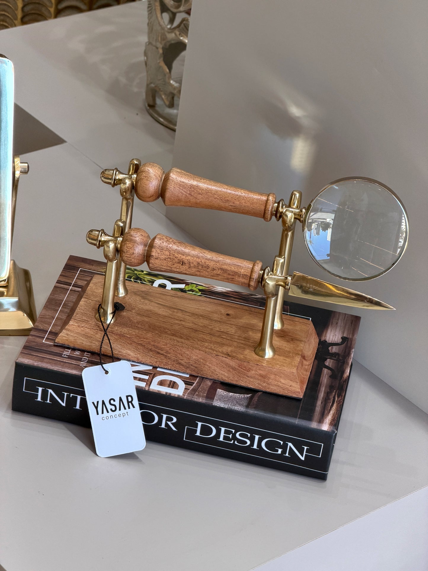 Lettrier Standlı Mektup Açacağı ve Büyüteç Set Gold