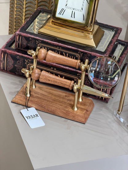 Lettrier Standlı Mektup Açacağı ve Büyüteç Set Gold