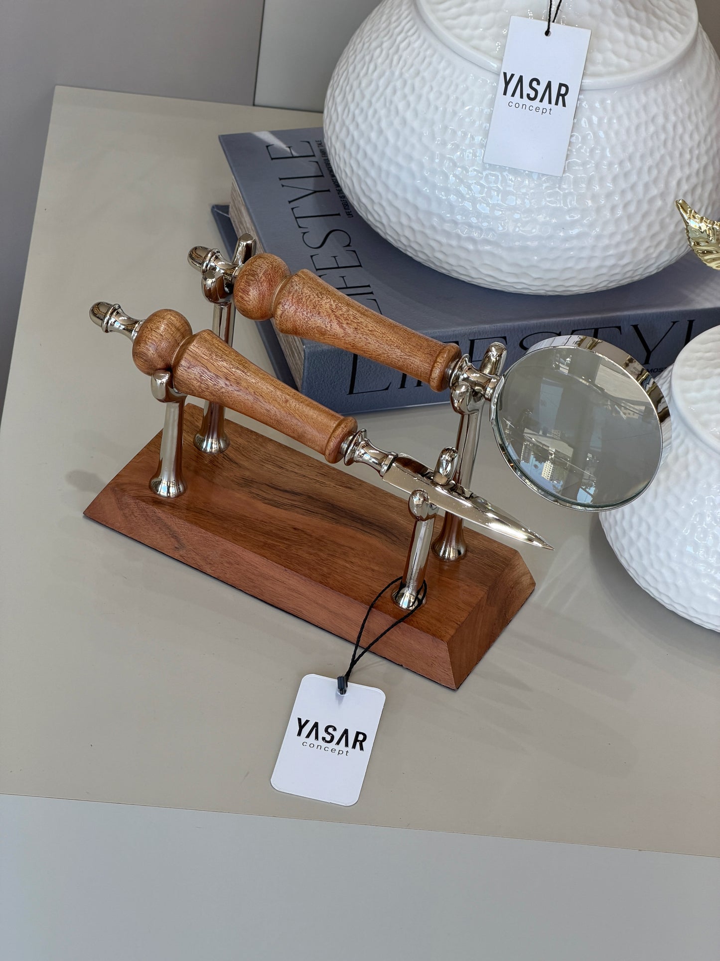 Lettrier Standlı Mektup Açacağı ve Büyüteç Set Gümüş