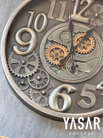 Horloge Metal Çarklı Duvar Saatleri 66 Cm