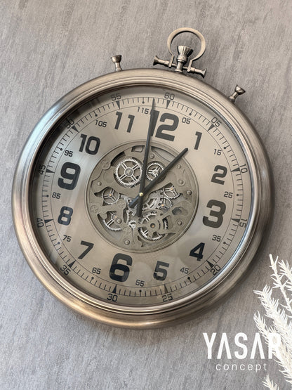 Chronovia Metal Çarklı Duvar Saati Gümüş 60 Cm