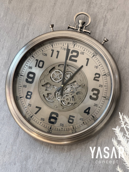 Chronovia Metal Çarklı Duvar Saati Gümüş 60 Cm