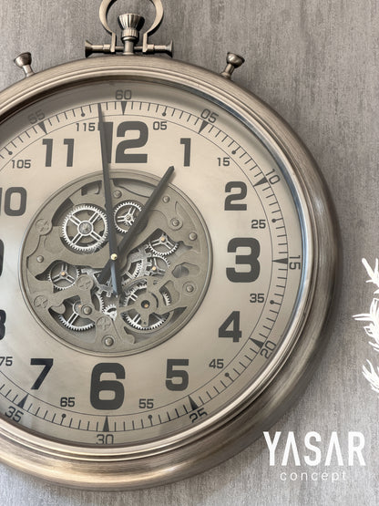 Chronovia Metal Çarklı Duvar Saati Gümüş 60 Cm