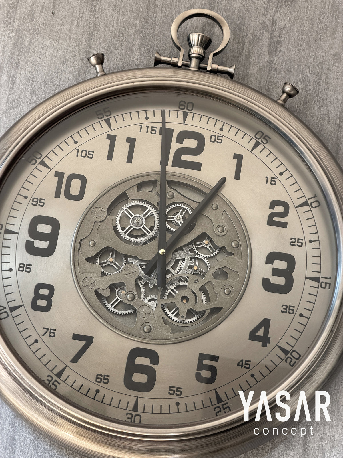 Chronovia Metal Çarklı Duvar Saati Gümüş 60 Cm