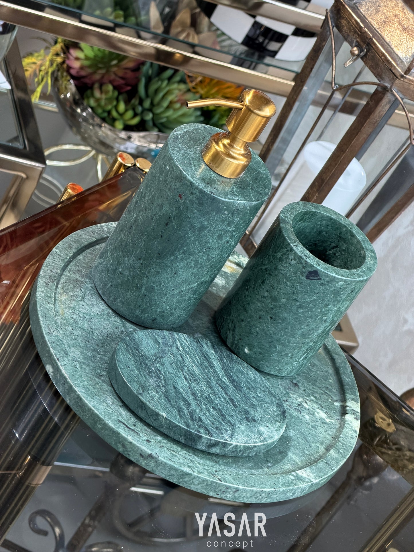 Malachite Mermer Banyo Seti 4 Parça