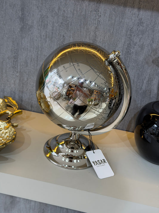 Globerra Metal Dünya Küre Gümüş