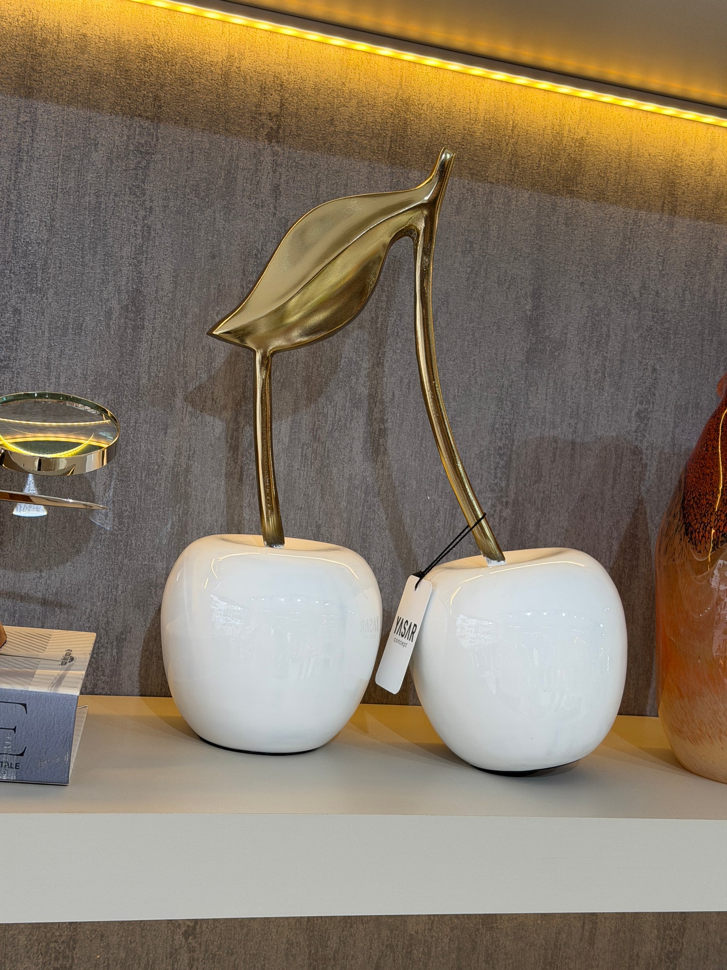 Rosceria Metal Dekoratif Kiraz Obje Beyaz