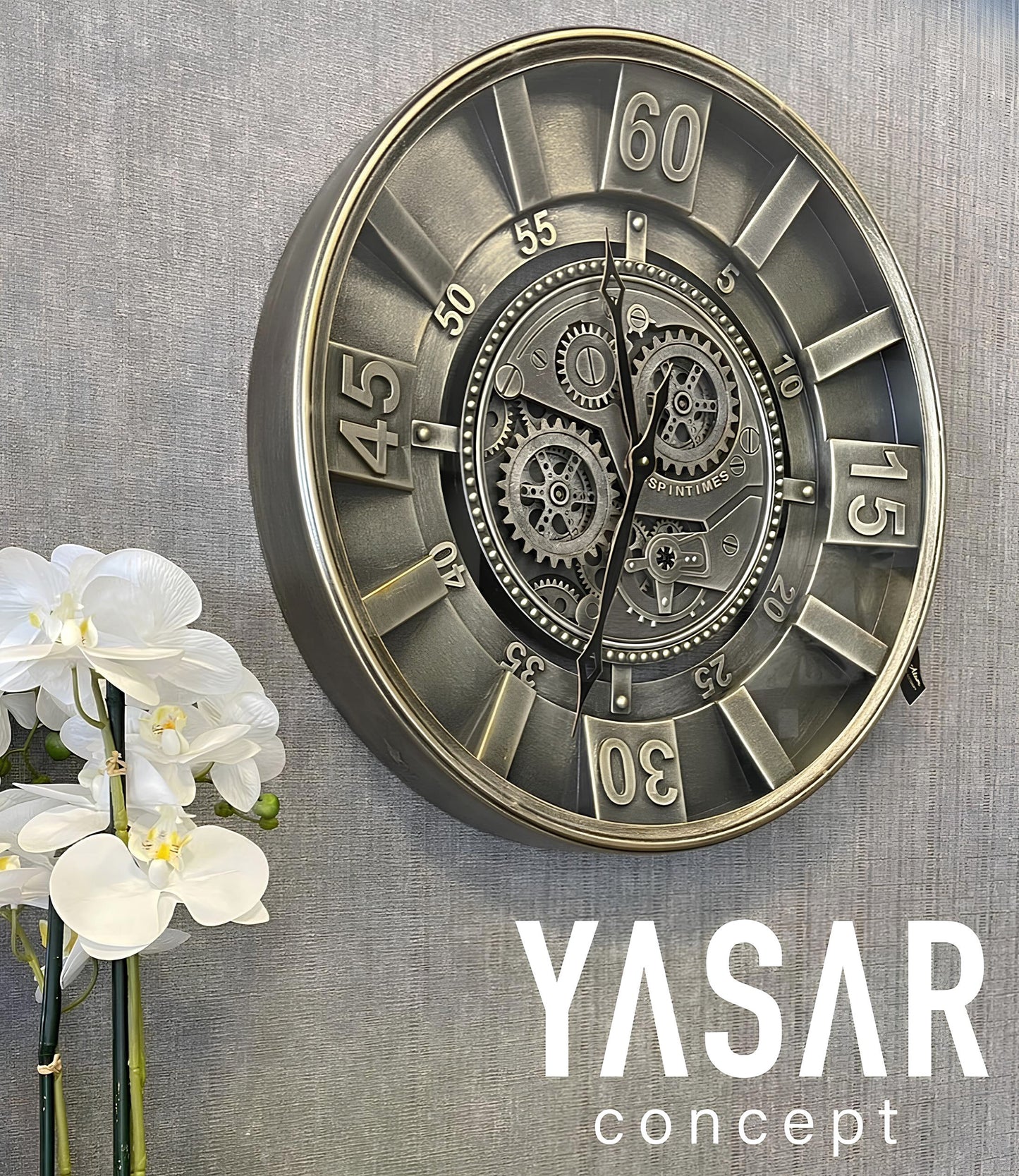 Gearion Metal Çarklı Duvar Saati 60 Cm