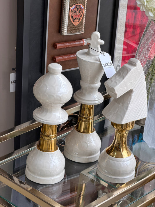 Neochess Dekoratif Satranç Taşları Krem Gold