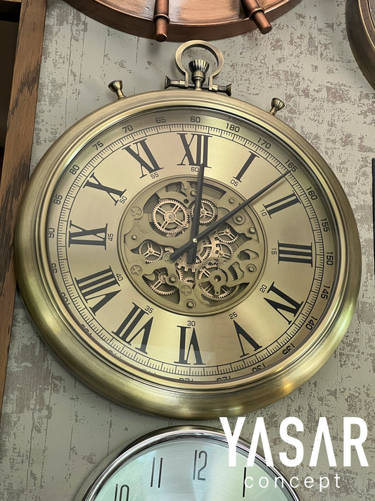 Chronovia Metal Çarklı Duvar Saati Antik Gold 60 Cm