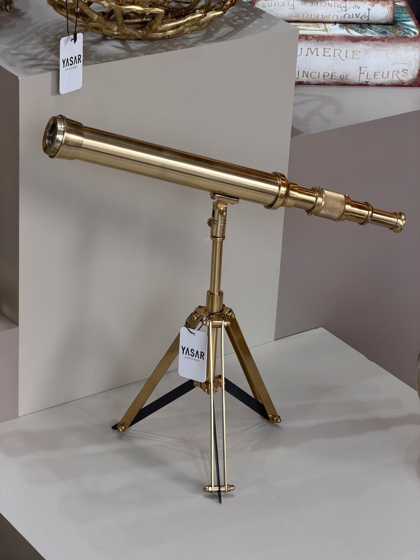 Spectron Pirinç Dekoratif Teleskop Gold