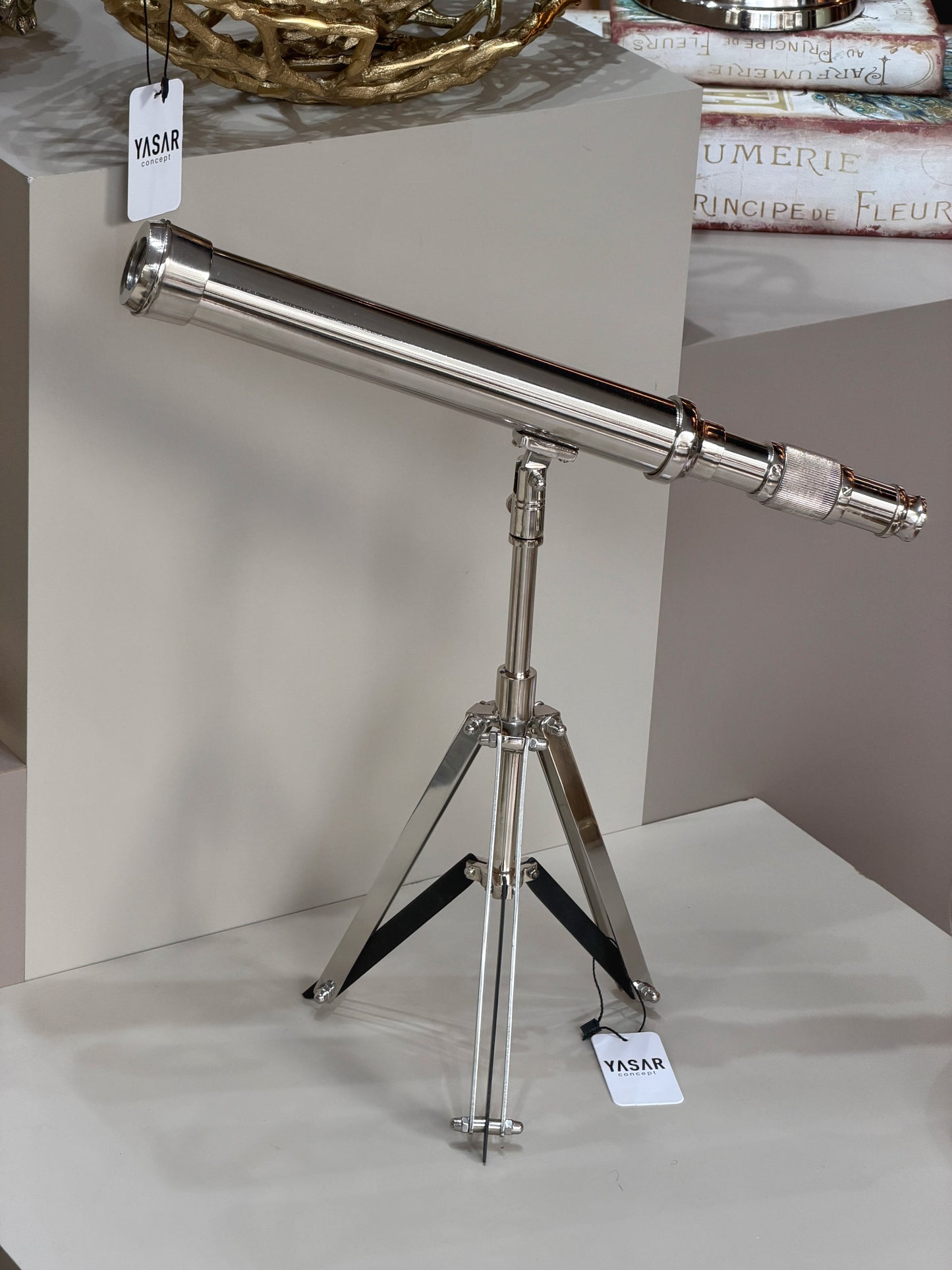 Spectron Pirinç Dekoratif Teleskop Gümüş