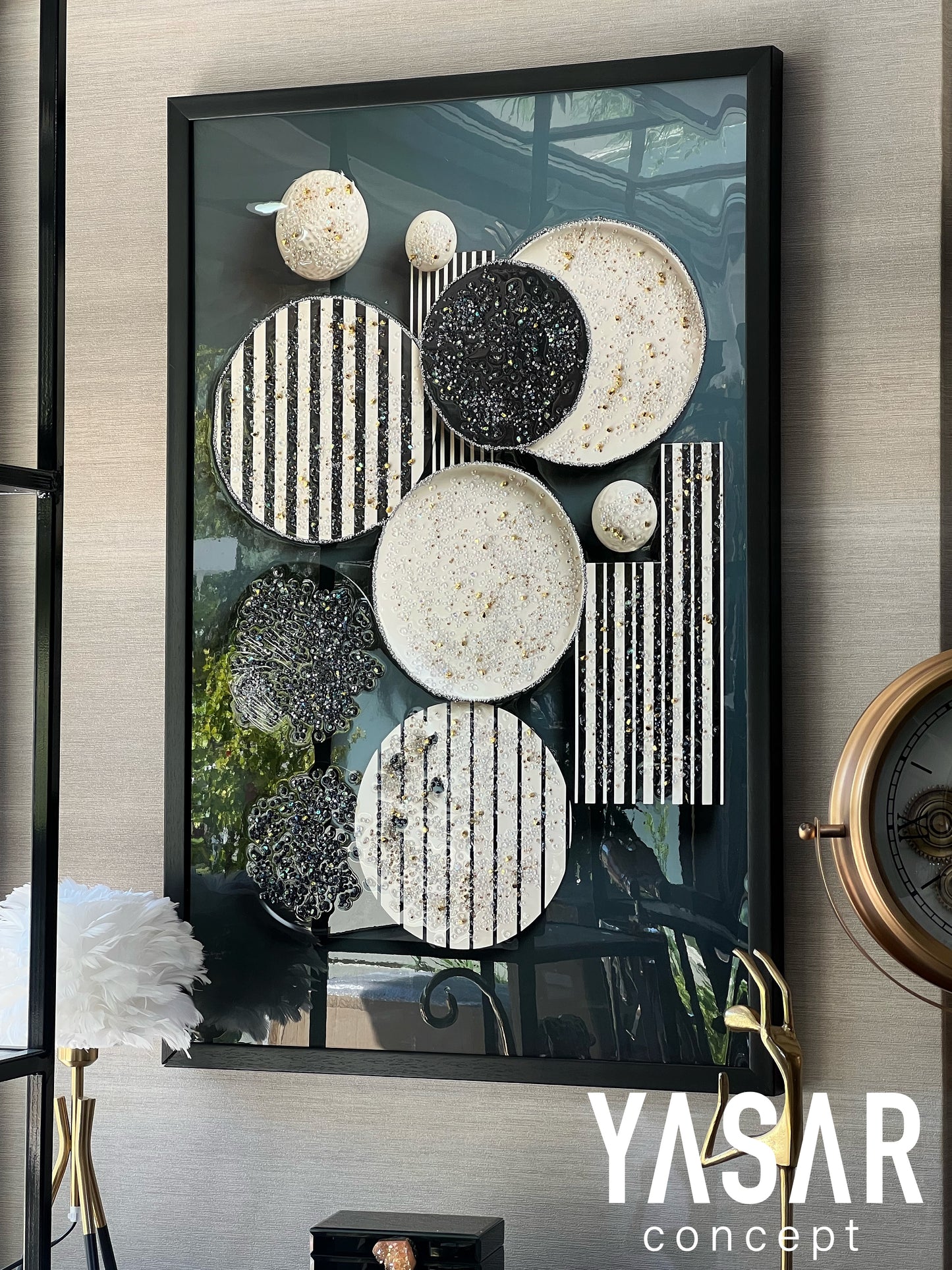 Black White Circle Kristal Epoksi Taşlı Reçine Tablo