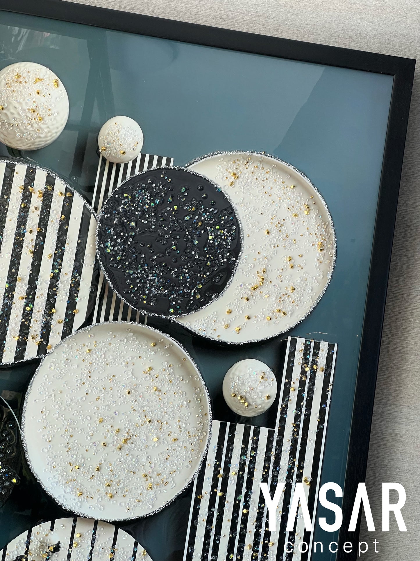 Black White Circle Kristal Epoksi Taşlı Reçine Tablo