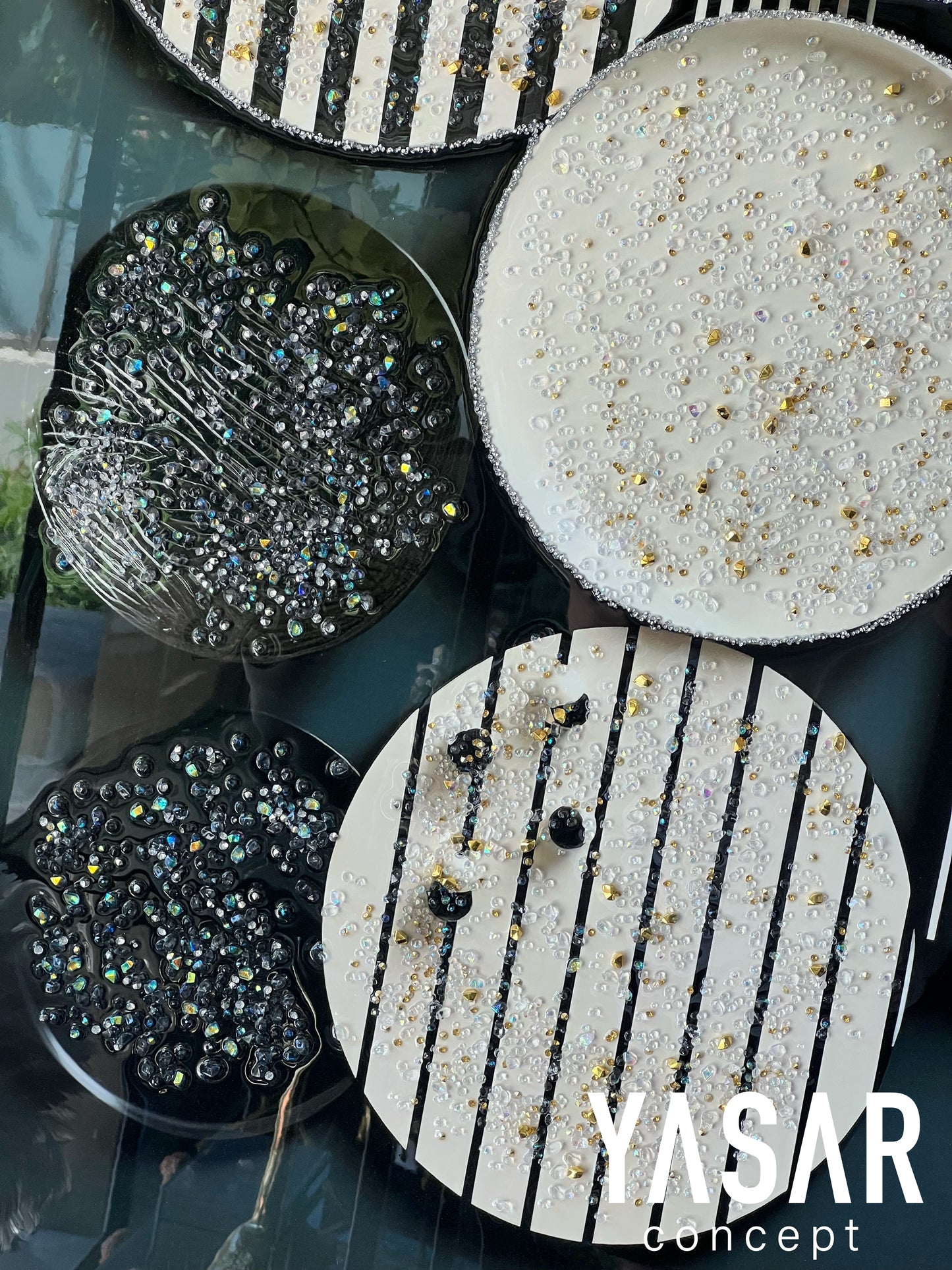 Black White Circle Kristal Epoksi Taşlı Reçine Tablo