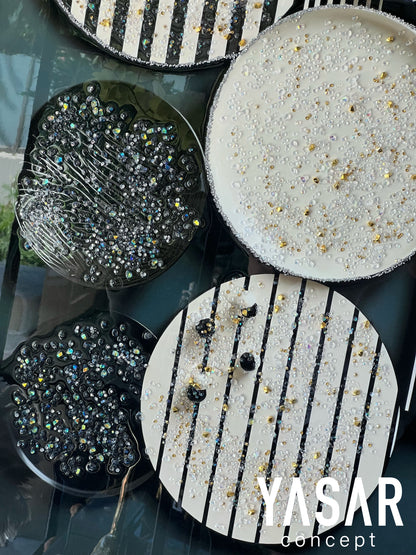 Black White Circle Kristal Epoksi Taşlı Reçine Tablo