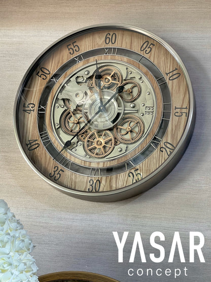 Wheelon Metal Ahşap Çarklı Duvar Saati 60 Cm