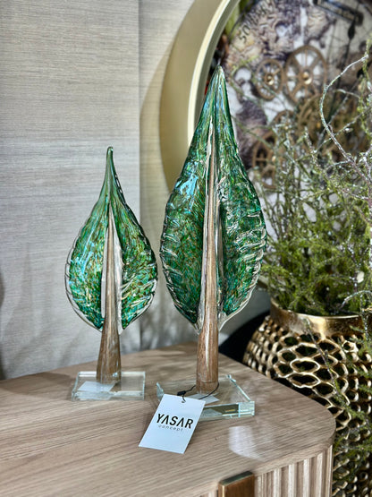Silvanis Cam Yaprak Obje Set Yeşil