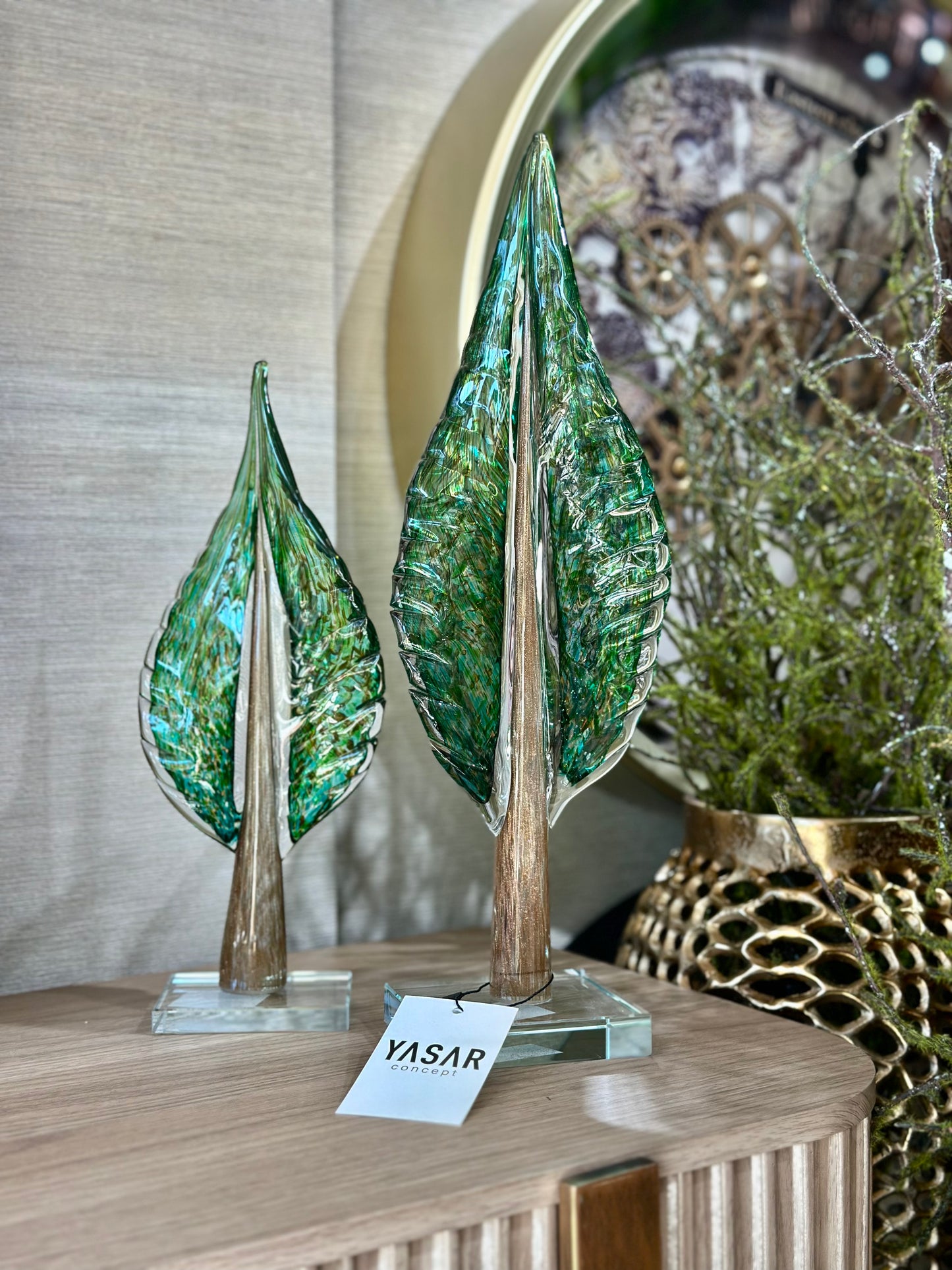 Silvanis Cam Yaprak Obje Set Yeşil