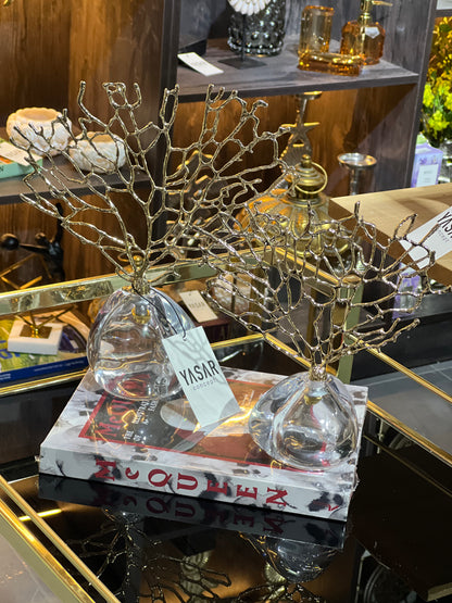 Corallium Metal ve Cam Dekoratif Mercan Obje Gold Set