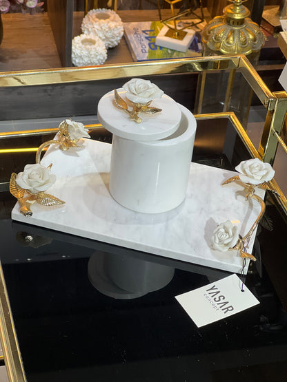 Rosamara Mermer Kutu Porselen Gül Detaylı