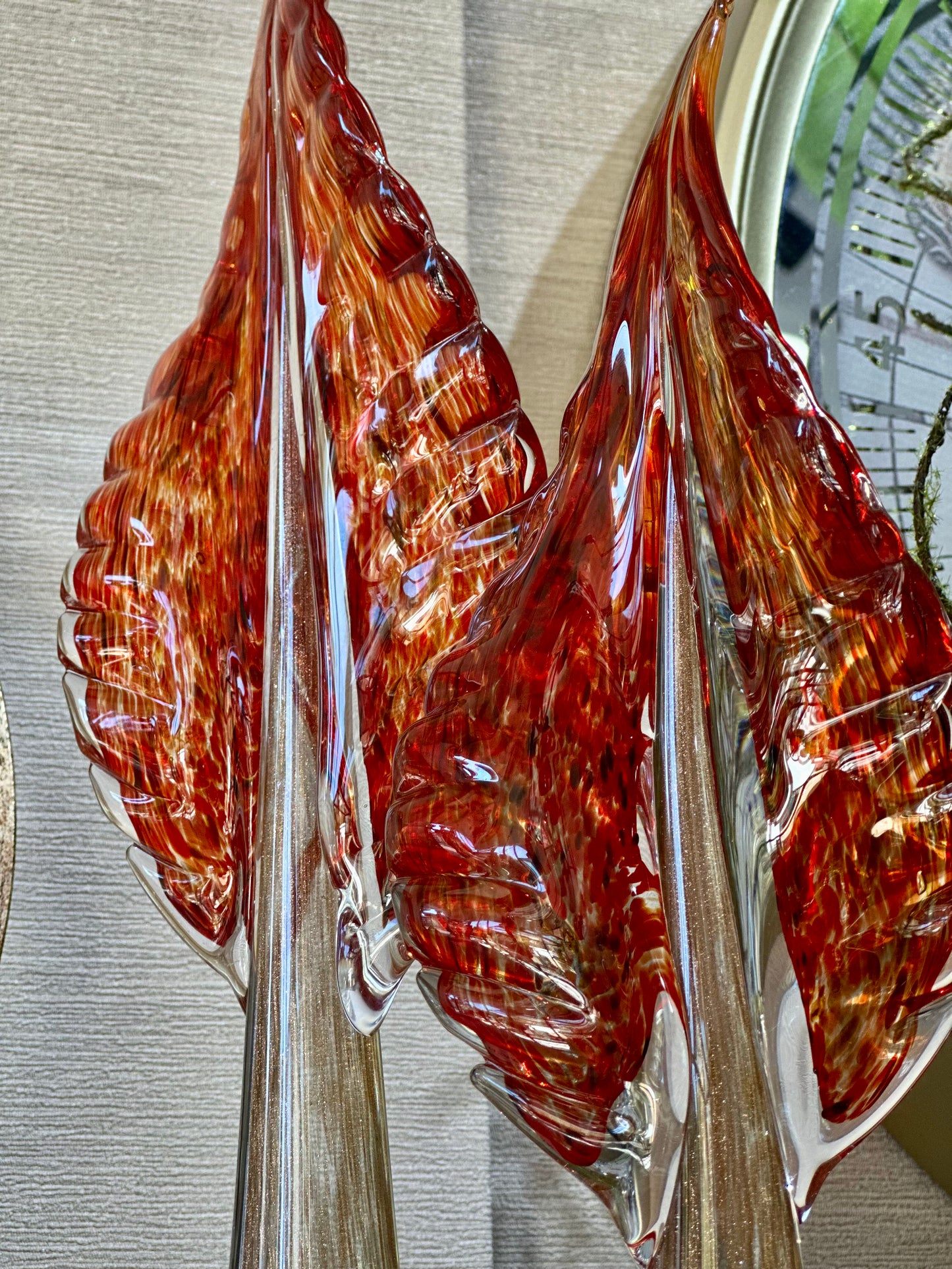 Silvanis Cam Yaprak Obje Set Turuncu Kırmızı