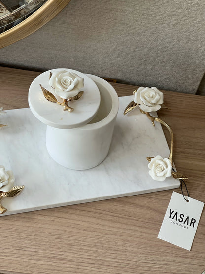 Rosamara Mermer Kutu Porselen Gül Detaylı