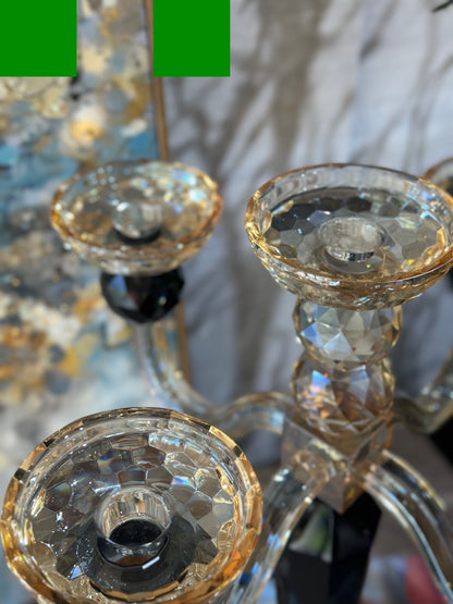 Luxoria 5 Kollu Kristal Şamdan Amber Siyah