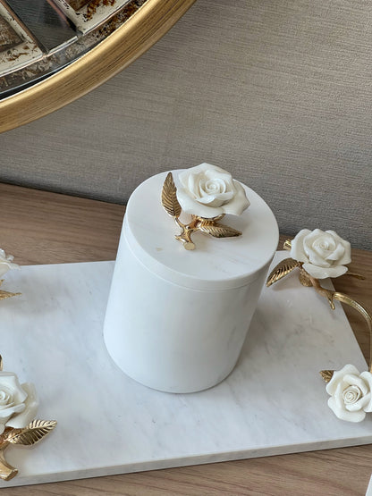Rosamara Mermer Kutu Porselen Gül Detaylı