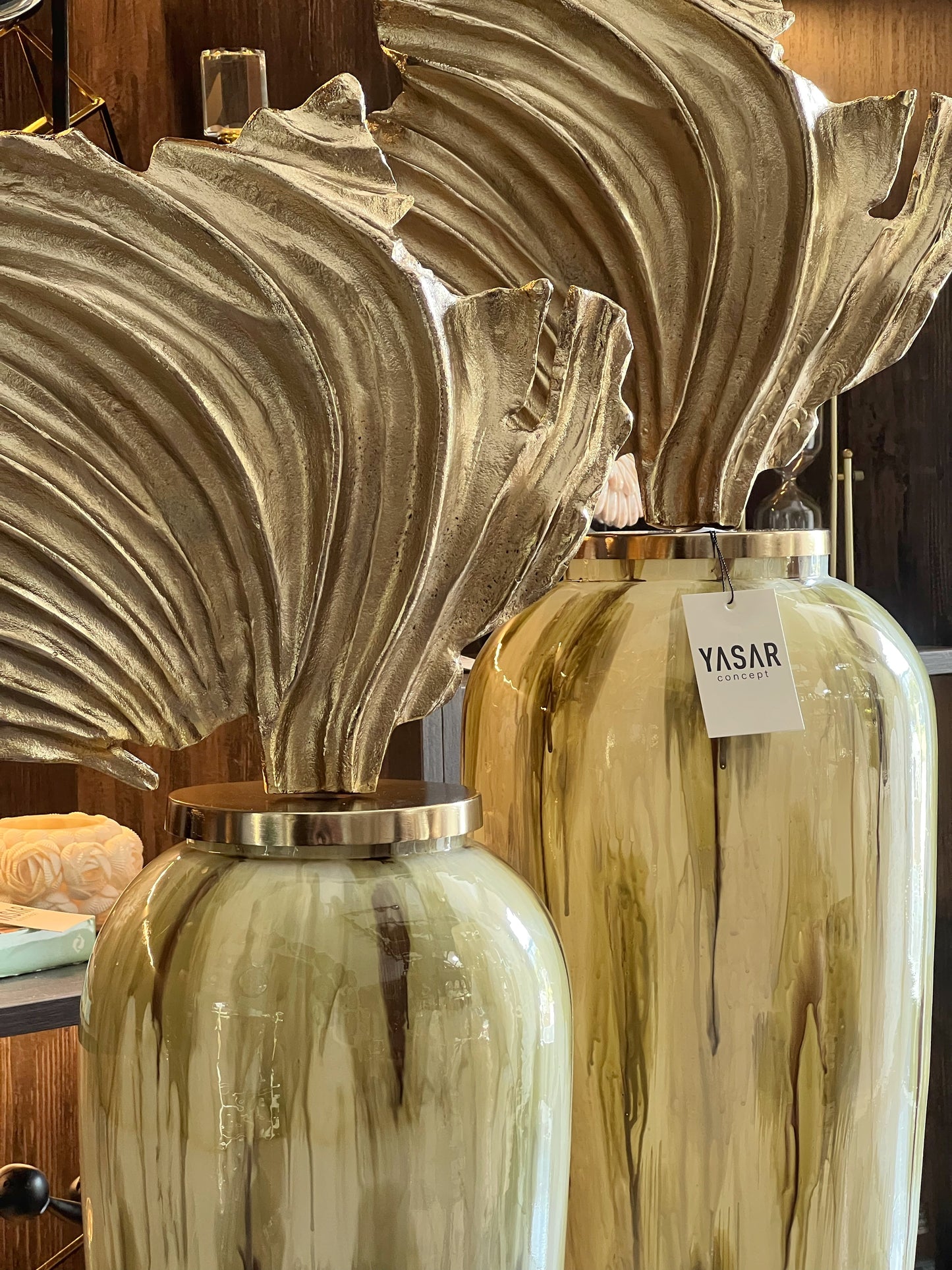 Vetrilux Yeşil Krem Dekoratif Kapaklı Mega Cam Vazo