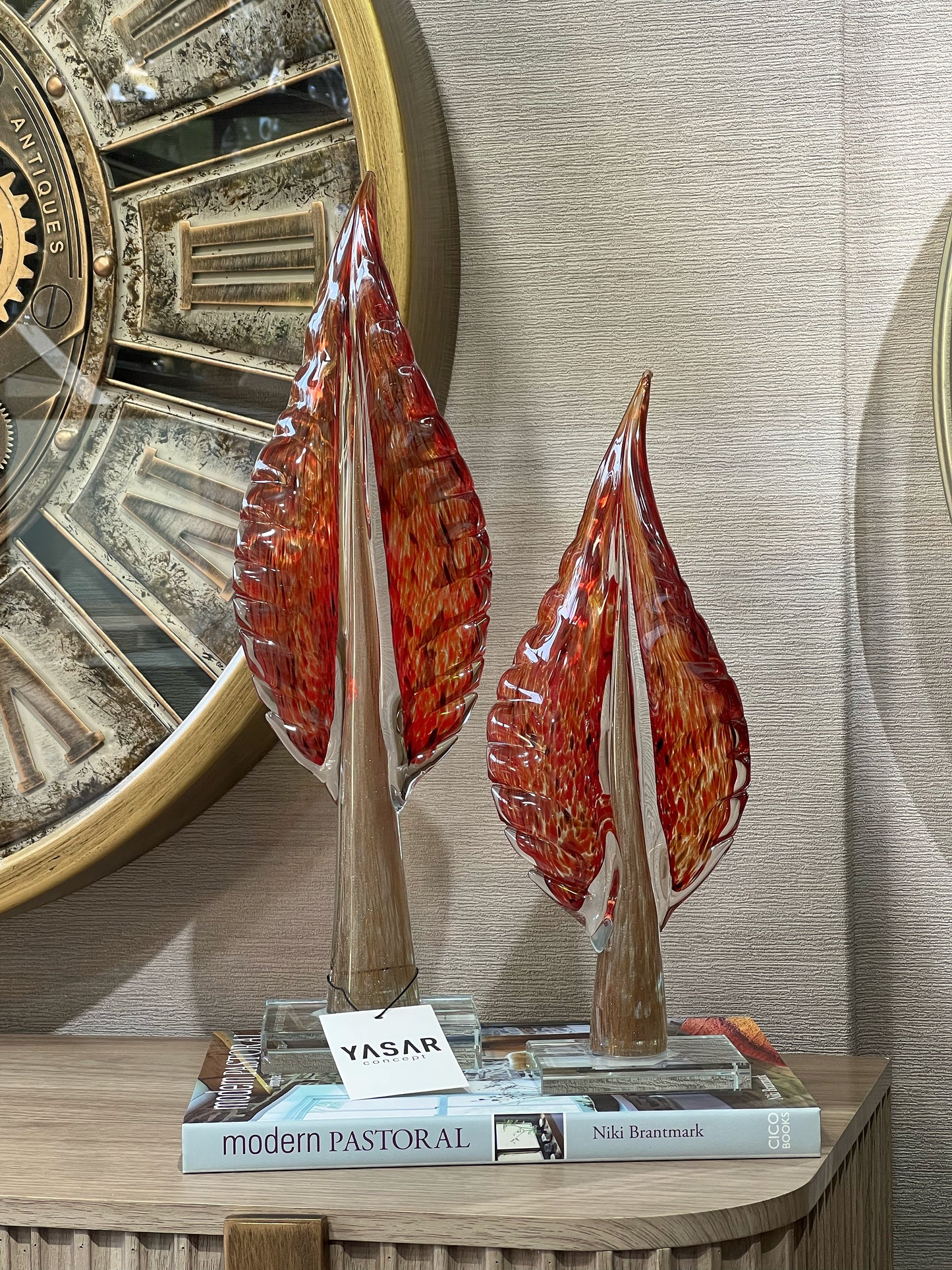 Silvanis Cam Yaprak Obje Set Turuncu Kırmızı