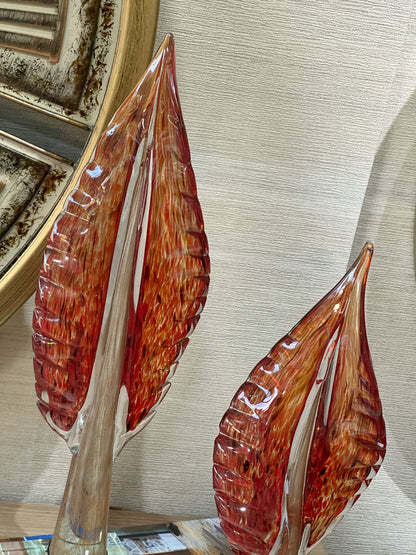 Silvanis Cam Yaprak Obje Set Turuncu Kırmızı