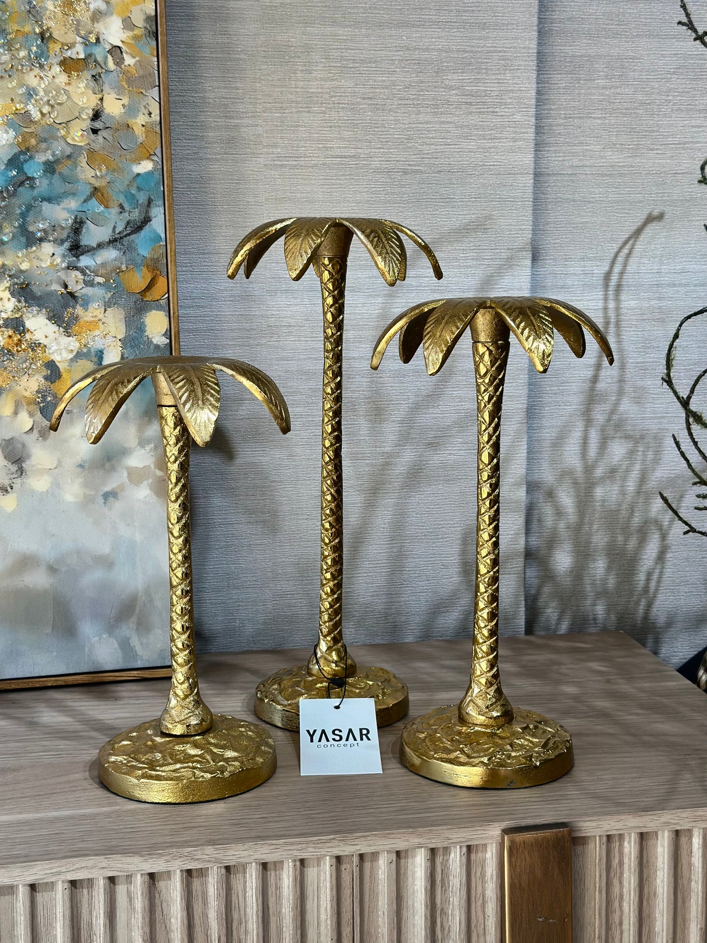 3'Lü Palmarin Palmiye Mumluk Gold