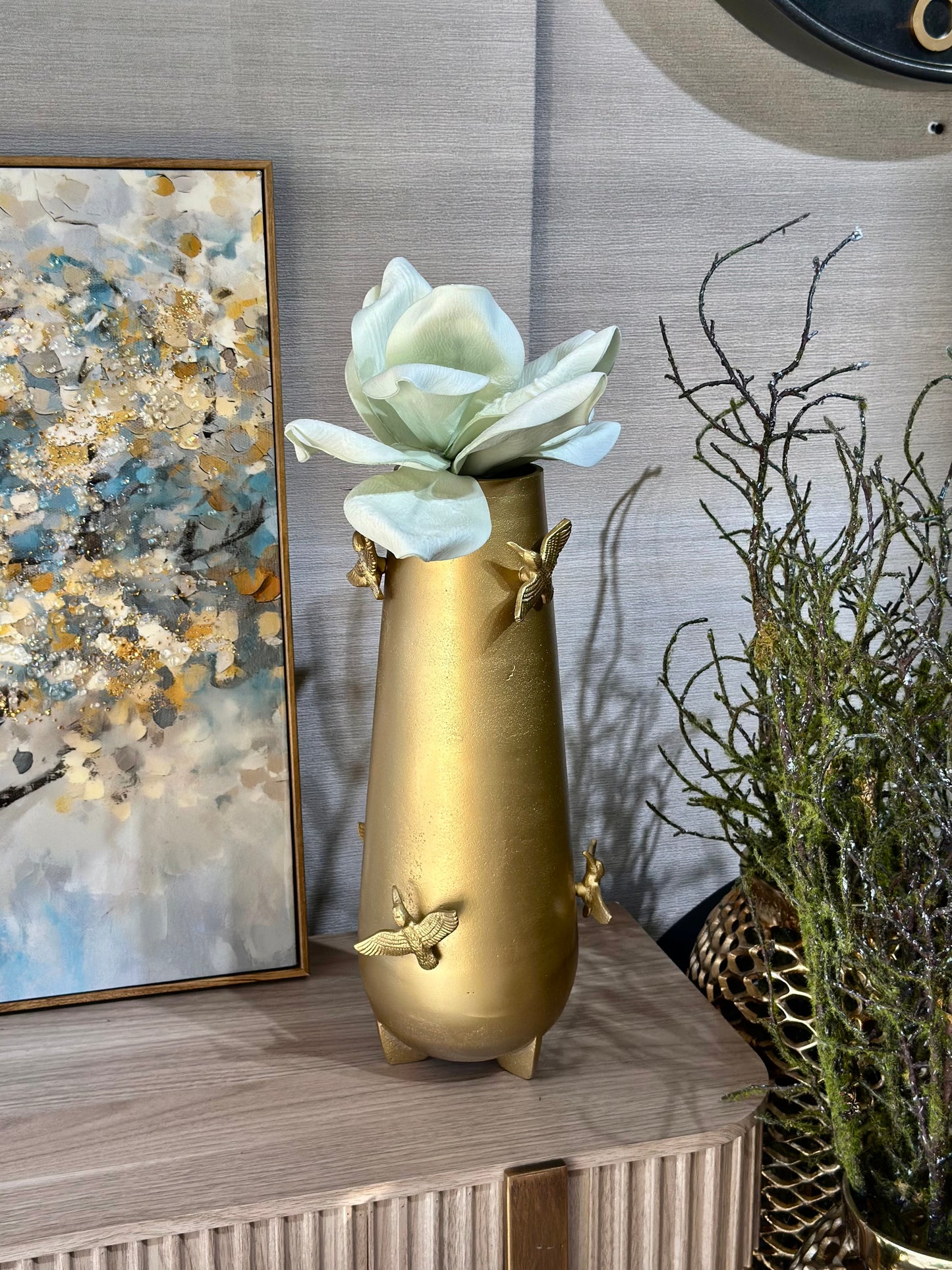 Turna Metal Kuş Detaylı Vazo Büyük