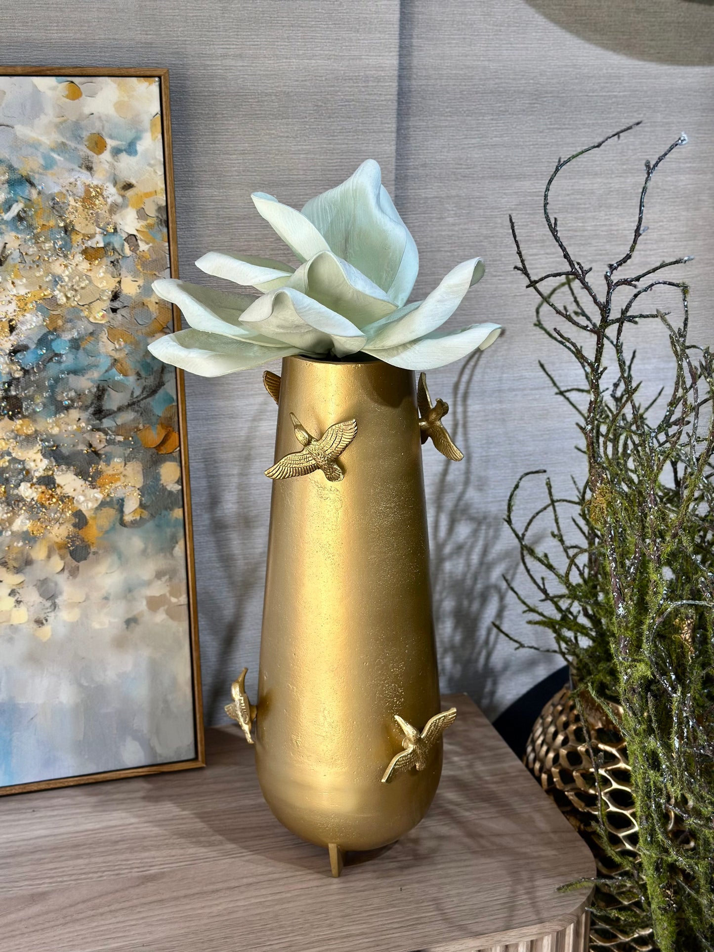 Turna Metal Kuş Detaylı Vazo Büyük