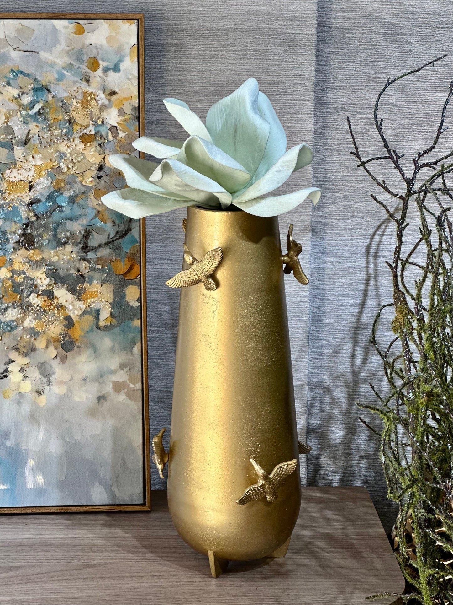 Turna Metal Kuş Detaylı Vazo Büyük