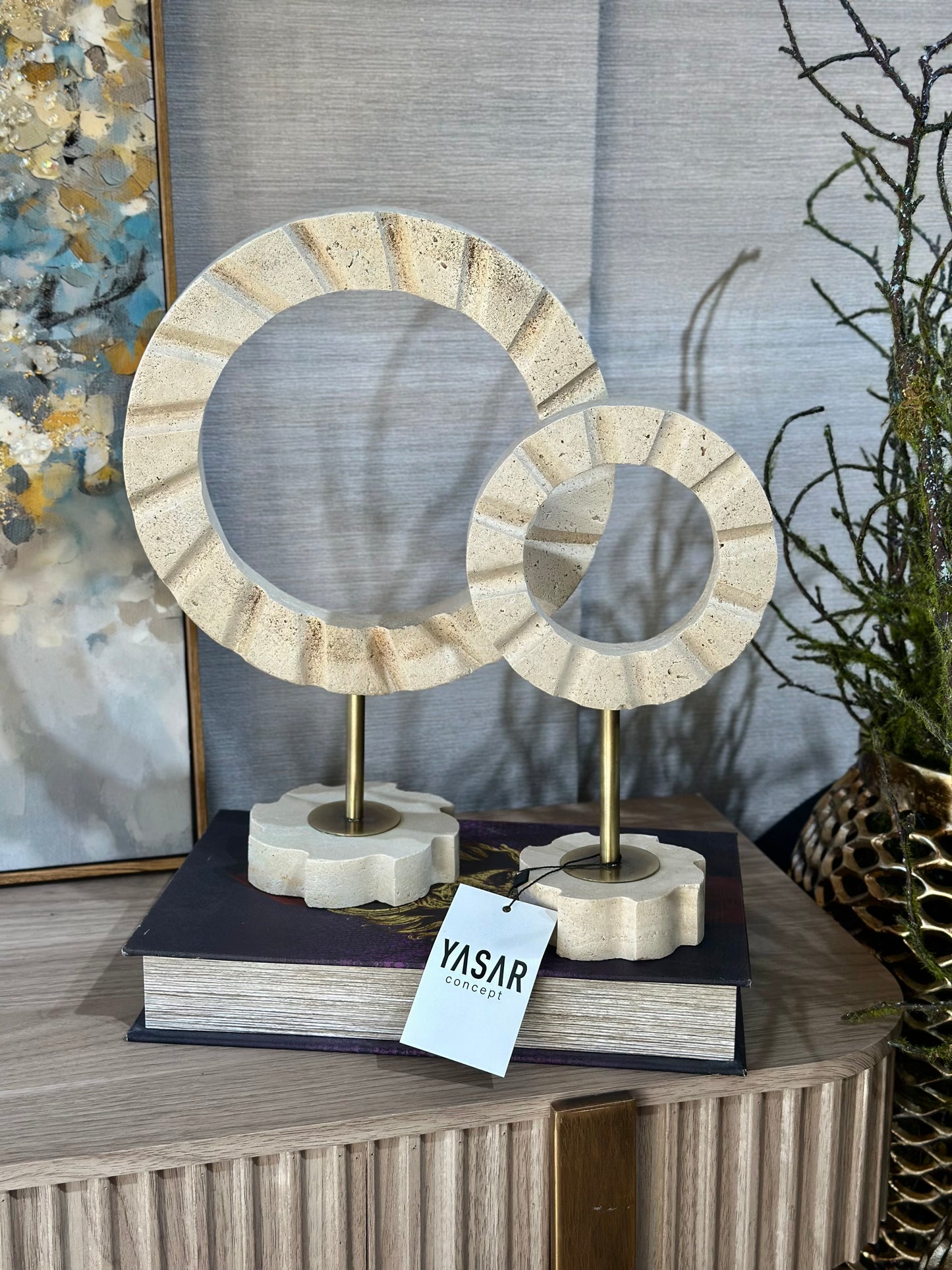 Lunorbis Dekoratif Disk Obje Set Traverten Mermer