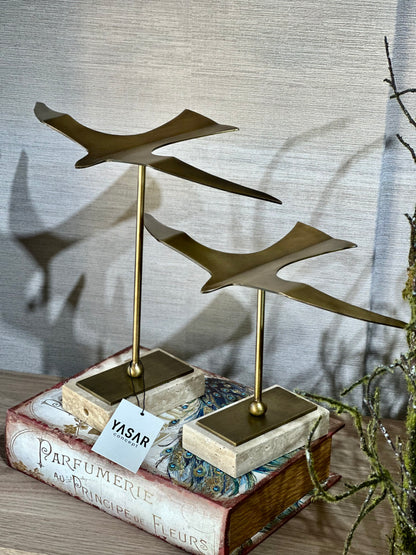 Wingora Dekoratif Kuş Obje Set Traverten Mermer