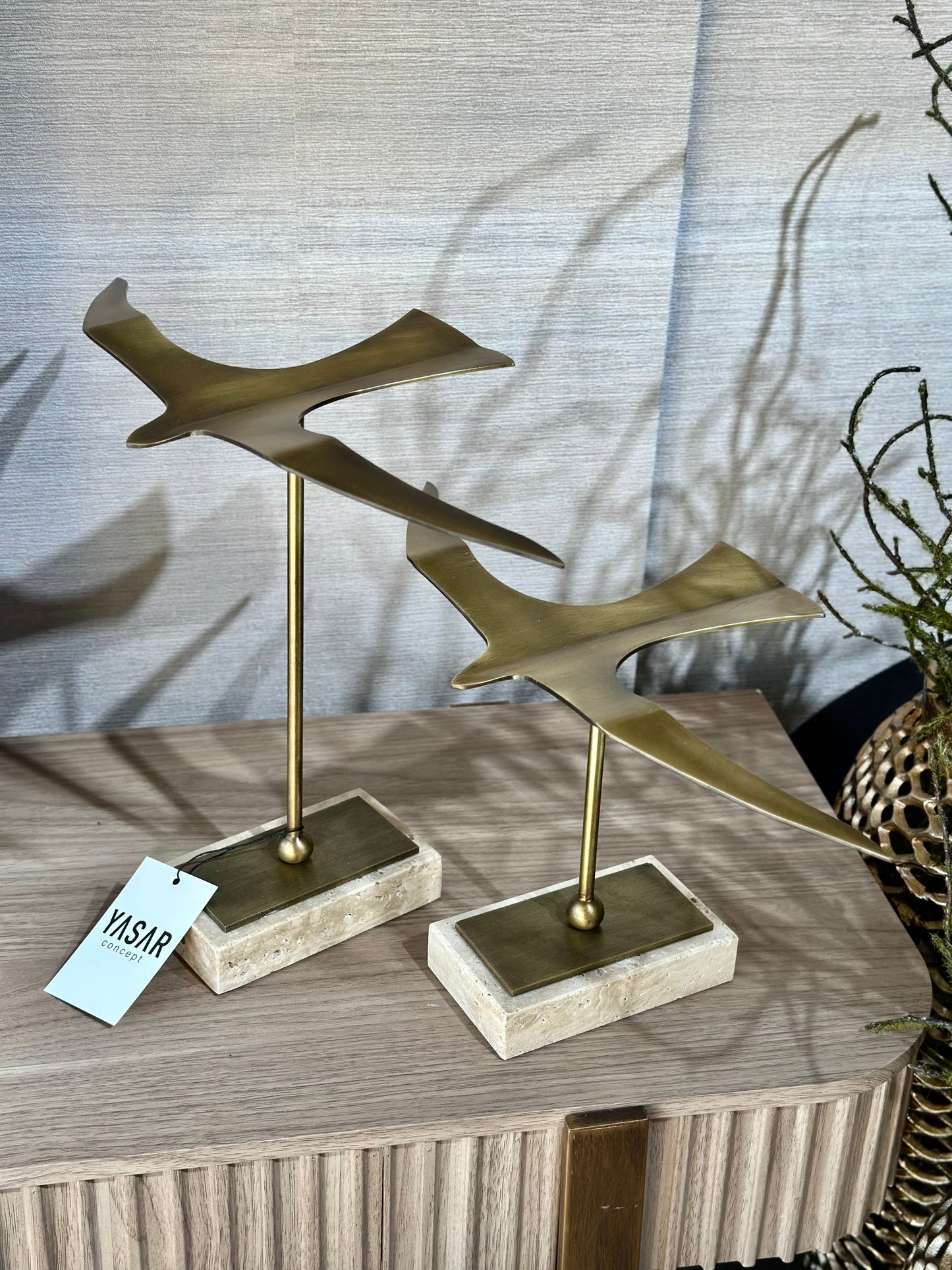 Wingora Dekoratif Kuş Obje Set Traverten Mermer