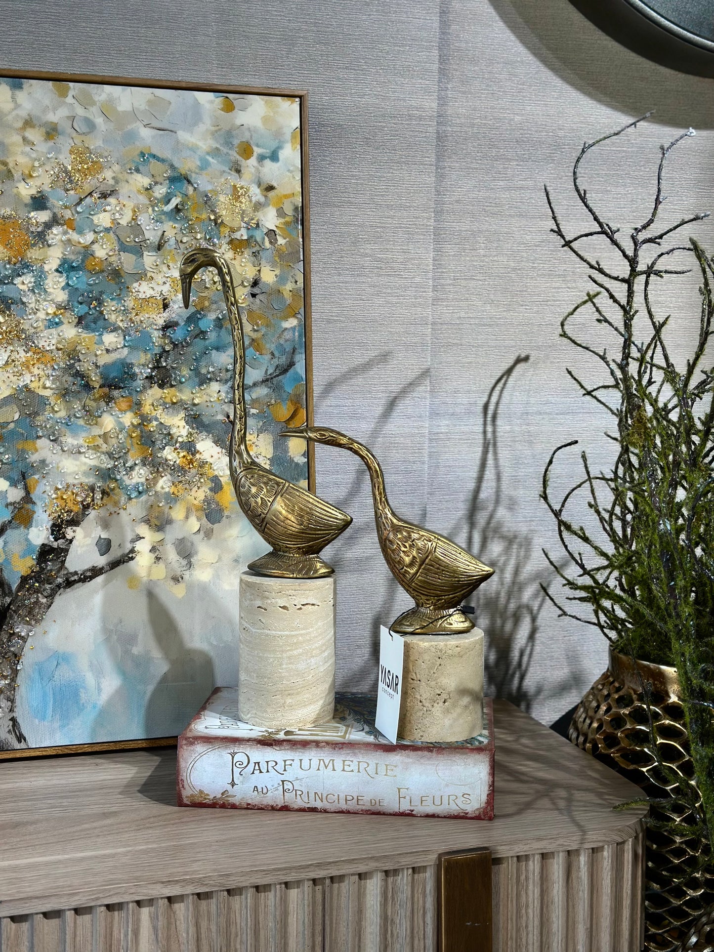 Swanora Dekoratif Kuğu Obje Set Traverten Mermer