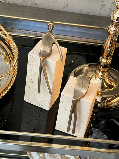 Figurio Dekoratif Soyut Adam Obje Set Traverten Mermer