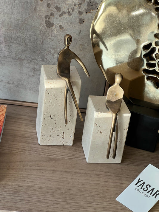 Figurio Dekoratif Soyut Adam Obje Set Traverten Mermer