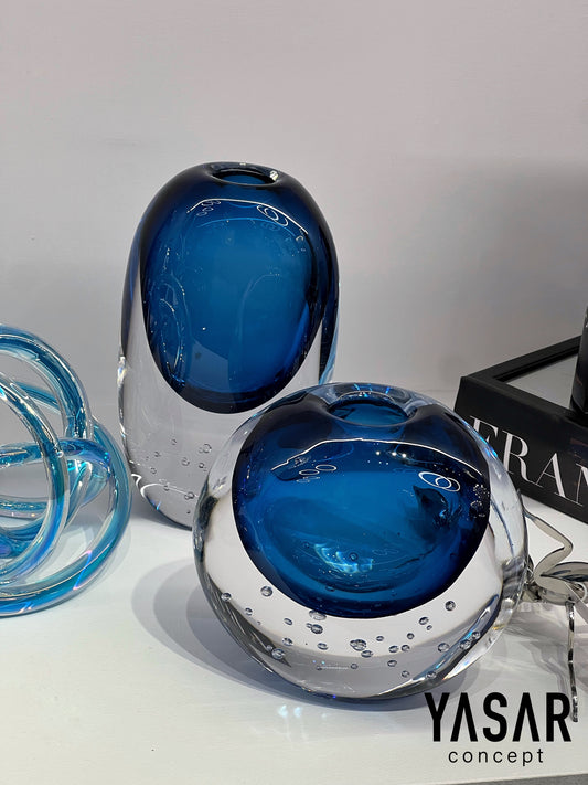 2'Li Mirure Mavi Cam Vazo