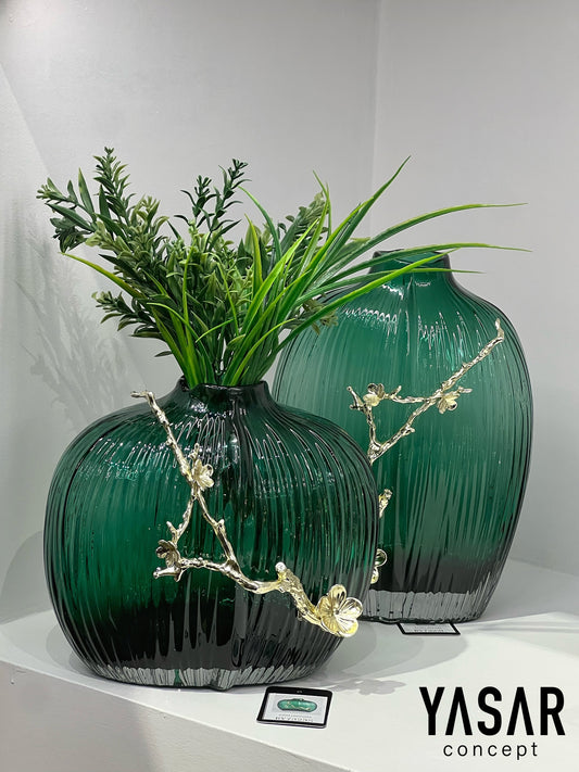 2'Li Mirure Yeşil Cam Vazo