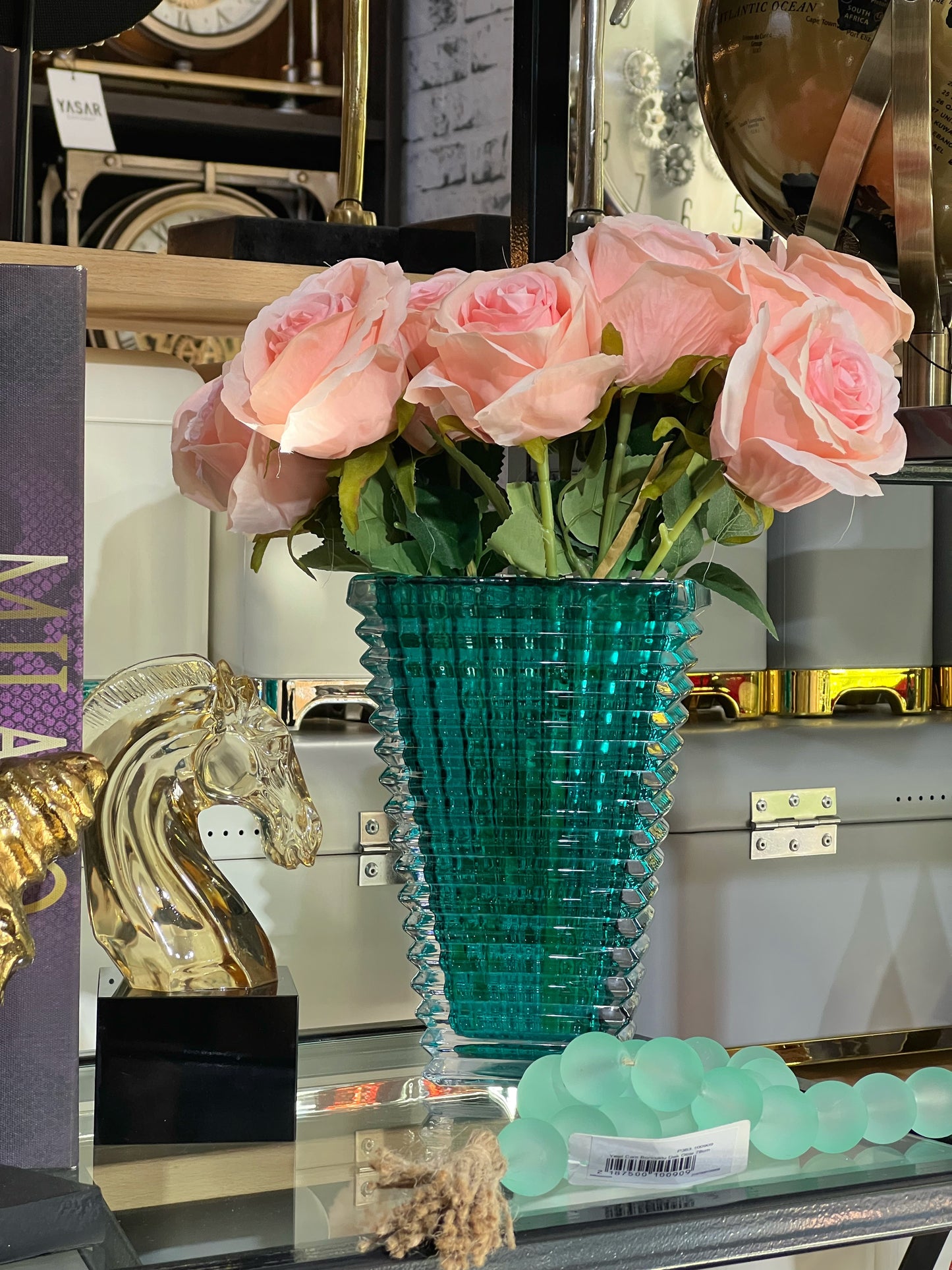 Prisme Kristal Cam Vazo Turkuaz