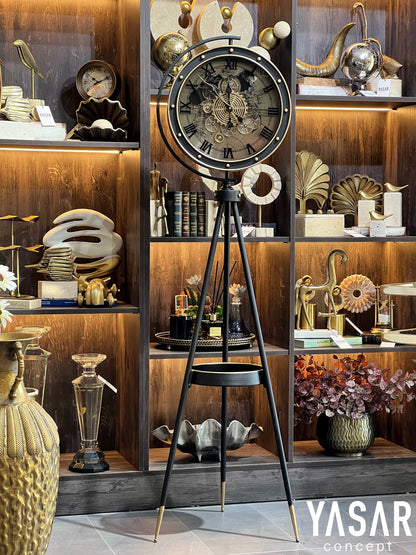 Vintora Dünya Haritalı Metal Çarklı Tripod Ayaklı Saat