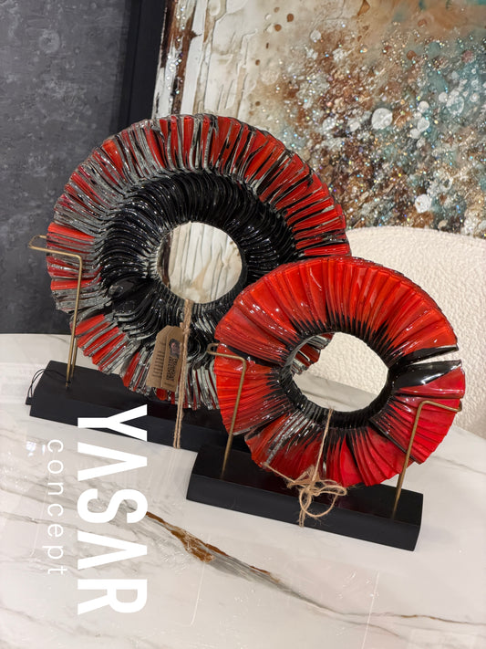 Vitrin Cam Füzyon Disk Set Kırmızı Siyah