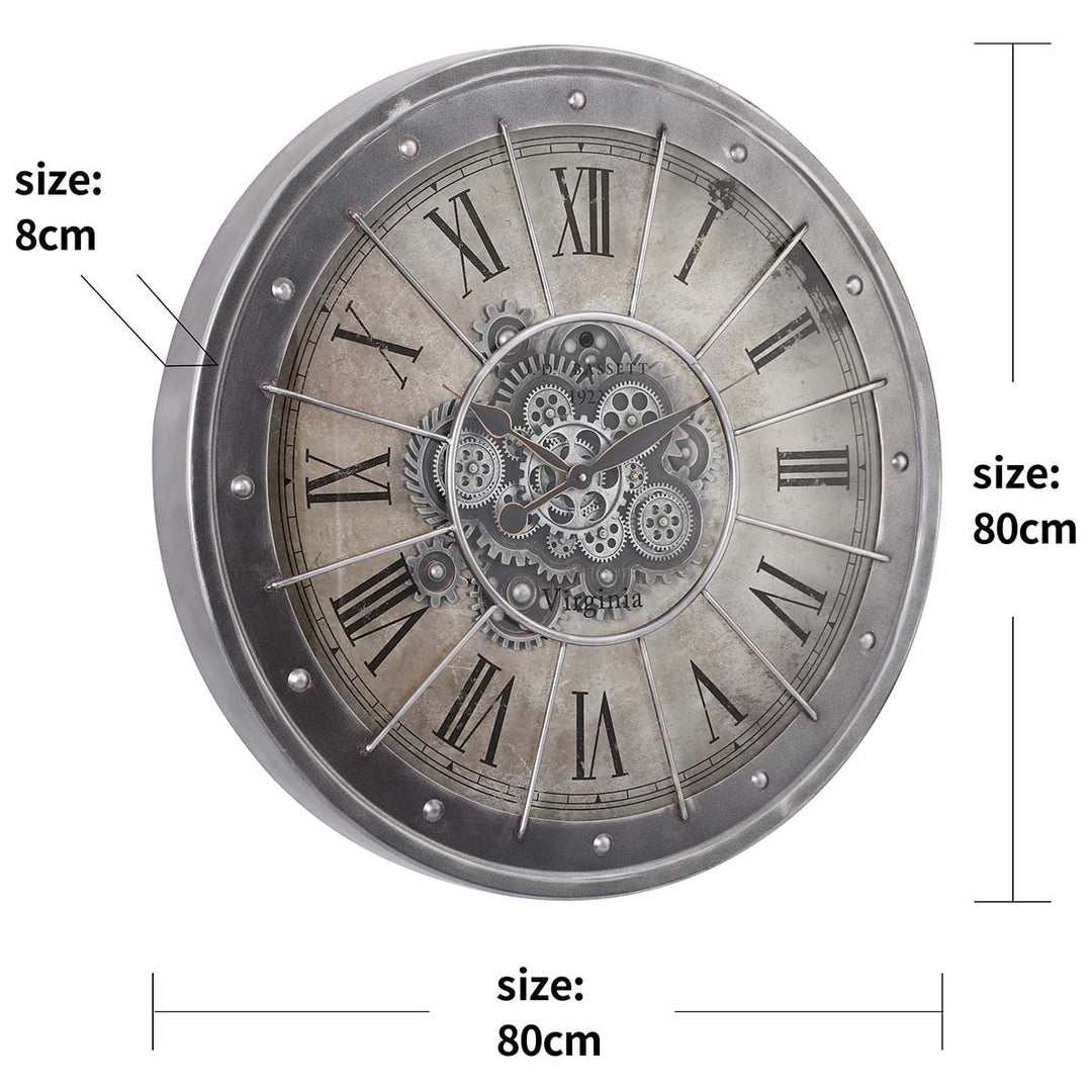 Virginia Metal Çarklı Duvar Saati 80 Cm