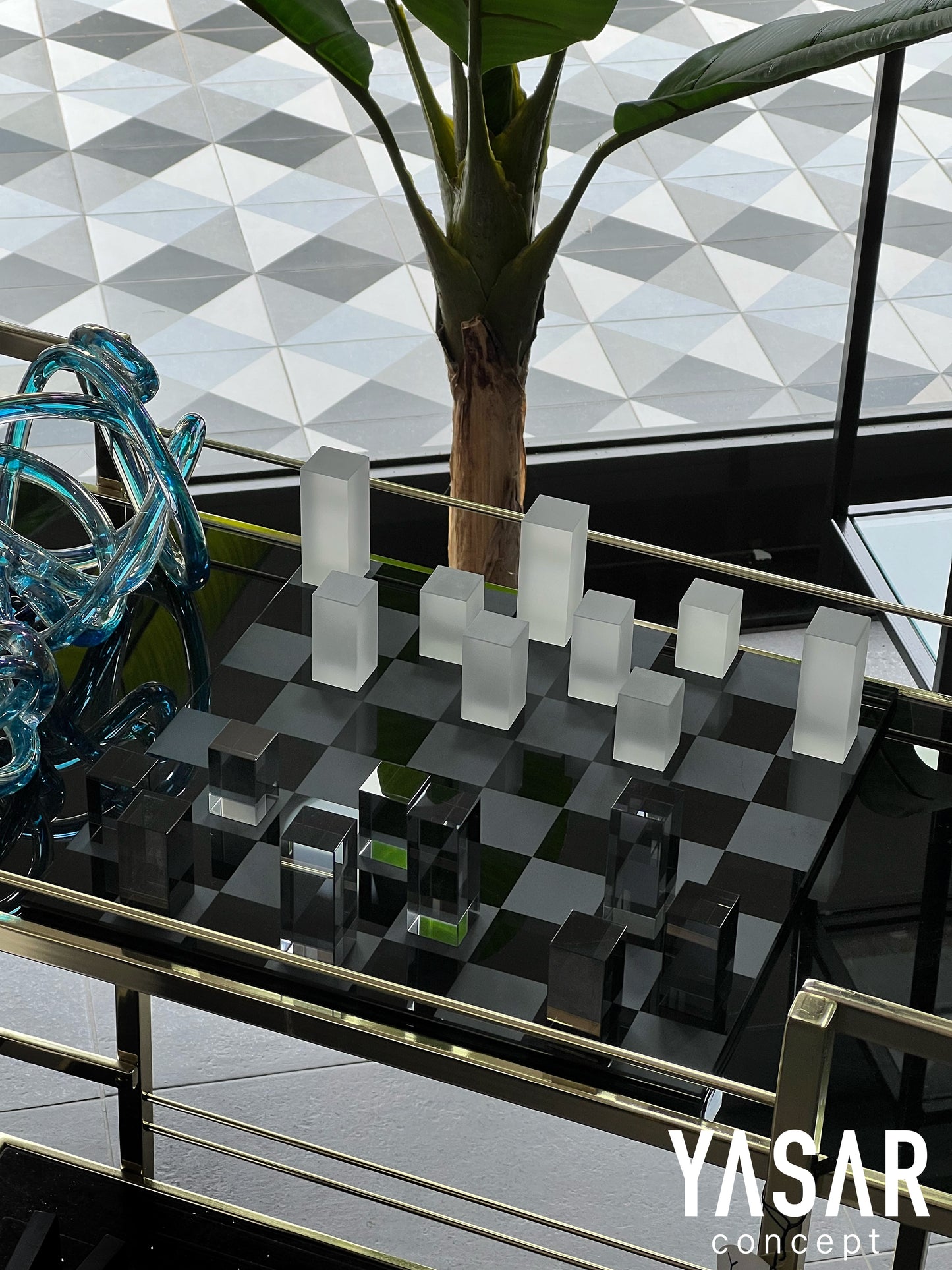 Icelytic Kristal Satranç Dekor Siyah Şeffaf