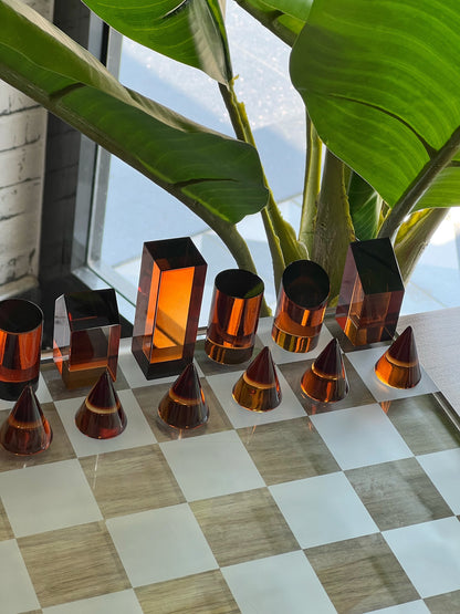 Vitreus Kristal Satranç Takımı Amber Füme